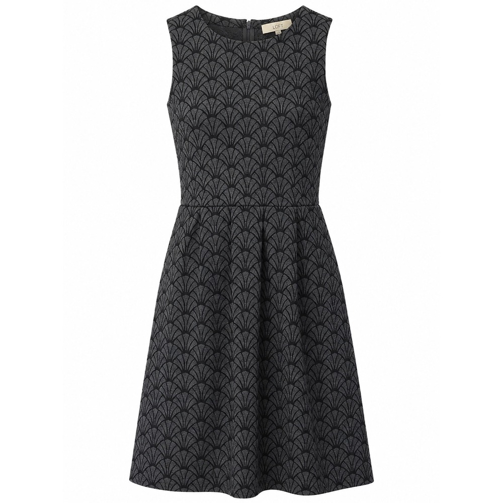Loft Scalloped Fan Jacquard Fit and Flare Dress Grey Sz 0